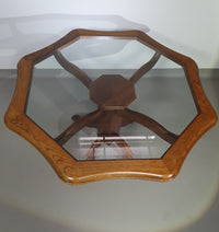 Octagonal oak dining table with inlaid glass top