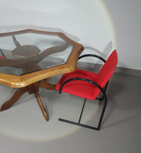 Octagonal oak dining table with inlaid glass top