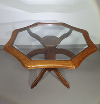 Octagonal oak dining table with inlaid glass top