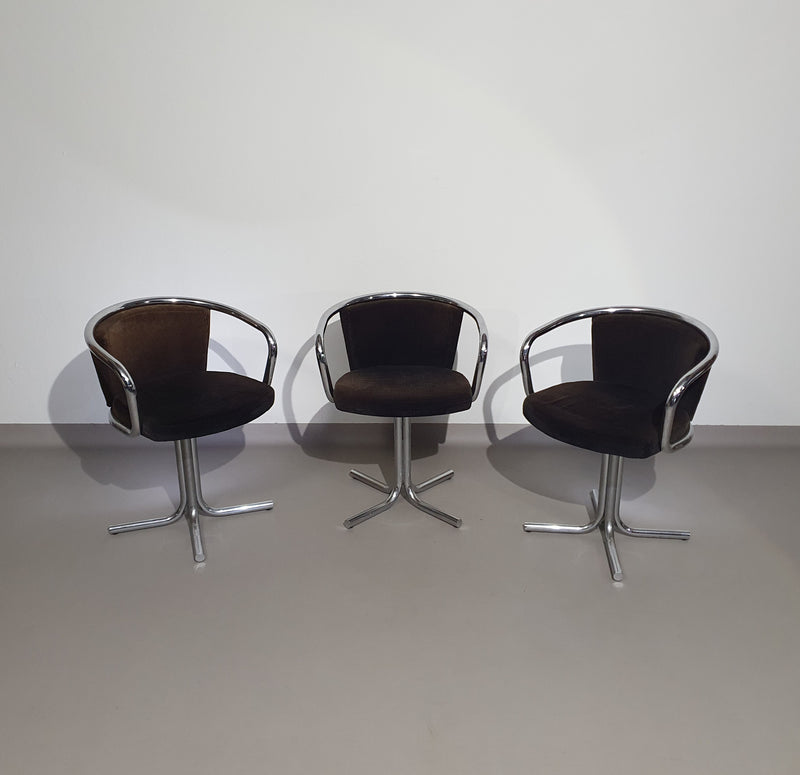 3 x mid century tube frame chairs ( turnable ) Corduroy upholstery.