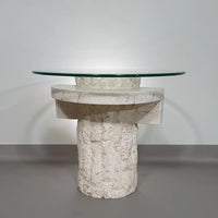 Vintage Mactan stone side tables with the original, faceted glass tops by Magnussen Ponte, 1980