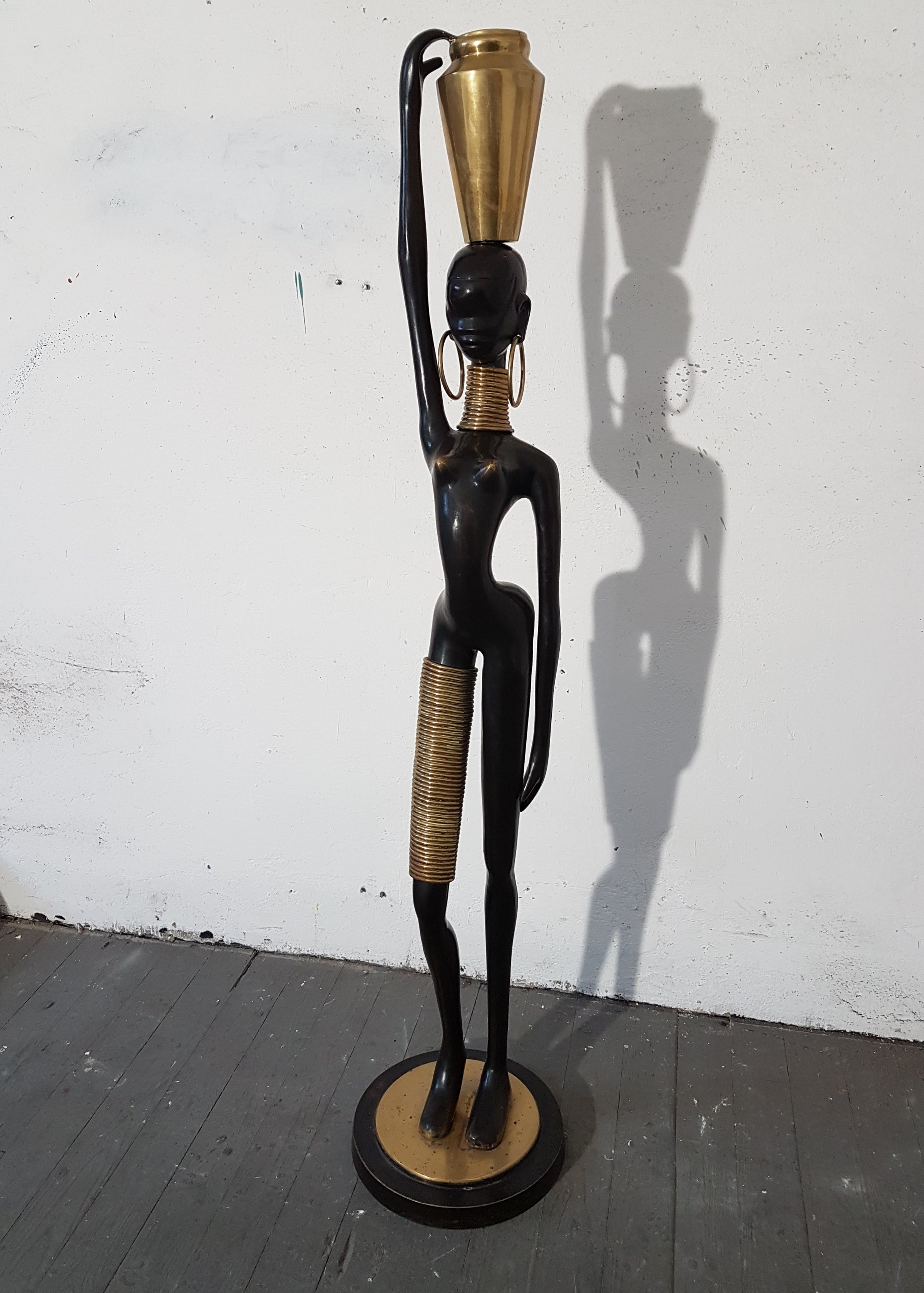 Life size 169 cm bronze African Woman Sculpture from Austria, 1950s