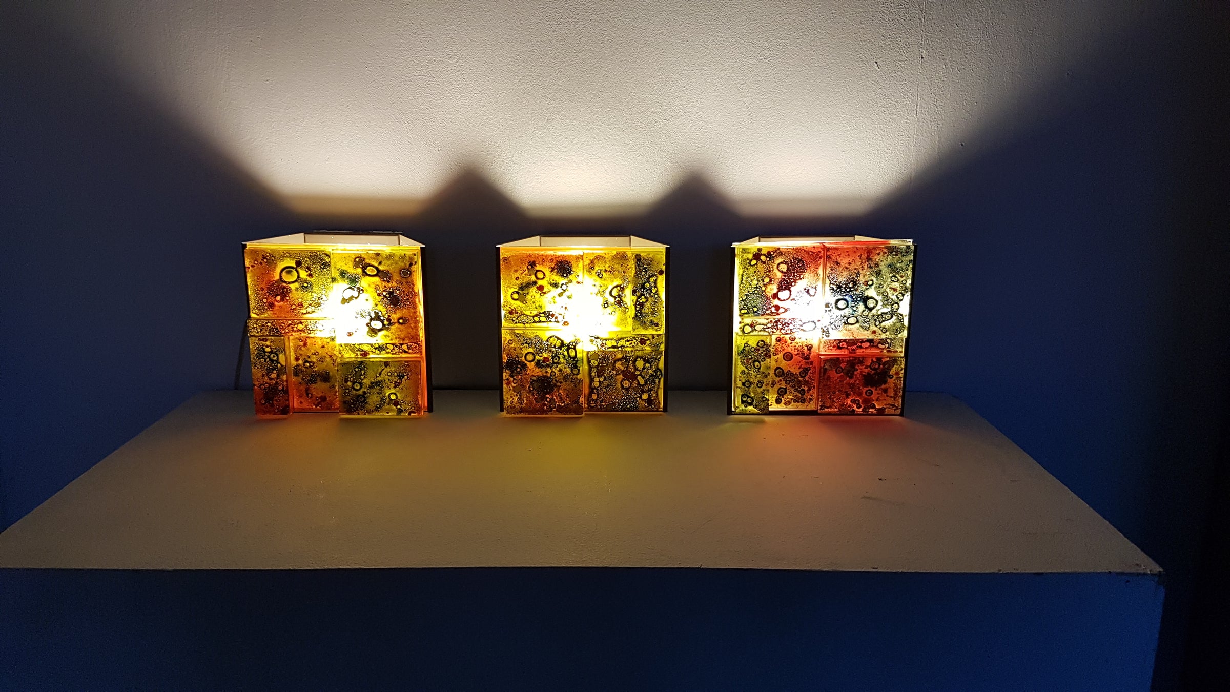 3 x Raak coloured glass wall sconces lamps Willem van Oyen.