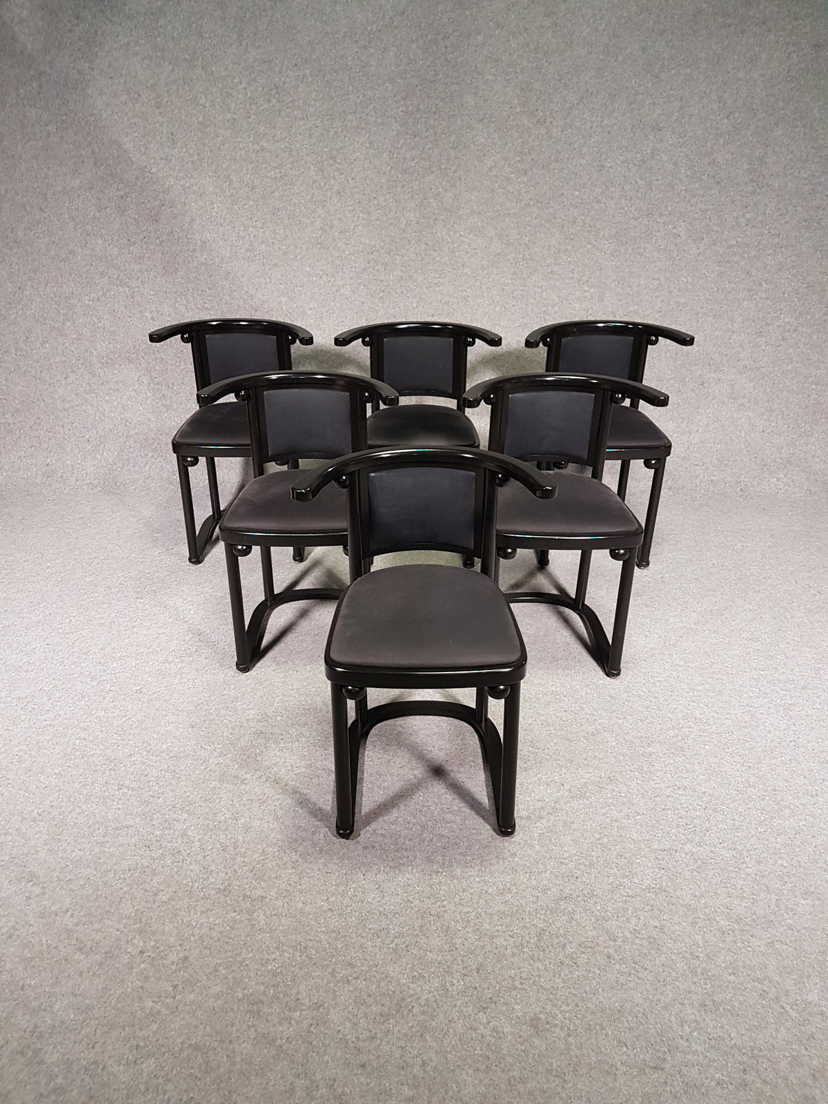 Set of 6 black Fledermaus chairs by Josef Hoffmann for Wittmann, 1980s.