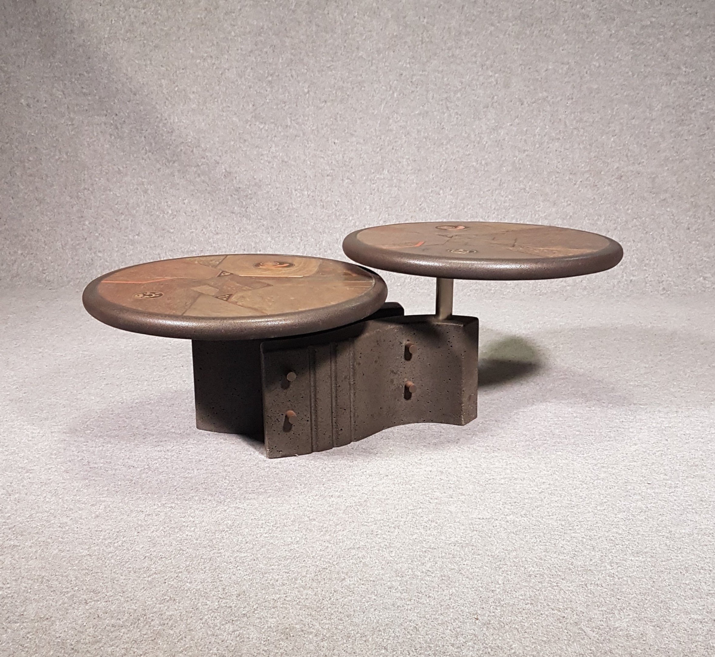 Brutalist coffee table concrete with naturestone from Fedam, 1980s