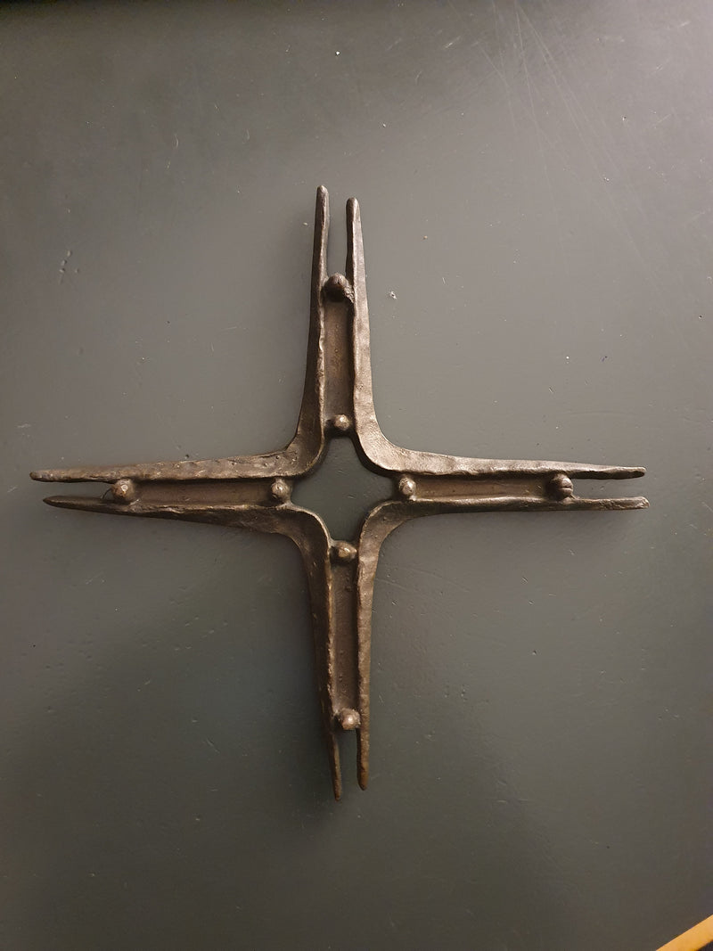 Brutalist bronze cross 30cm x 30 cm