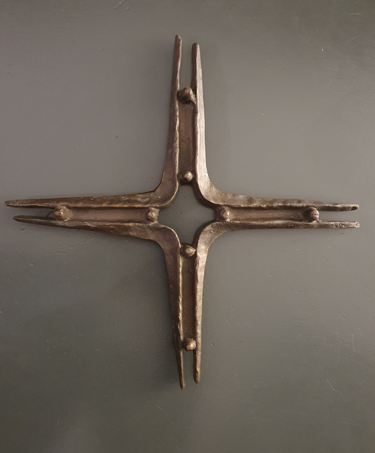 Brutalist bronze cross 30cm x 30 cm