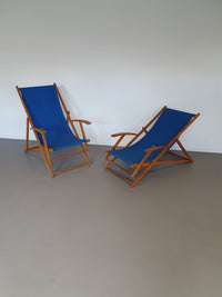 Blue vintage adjustable beach chairs, 1950s.