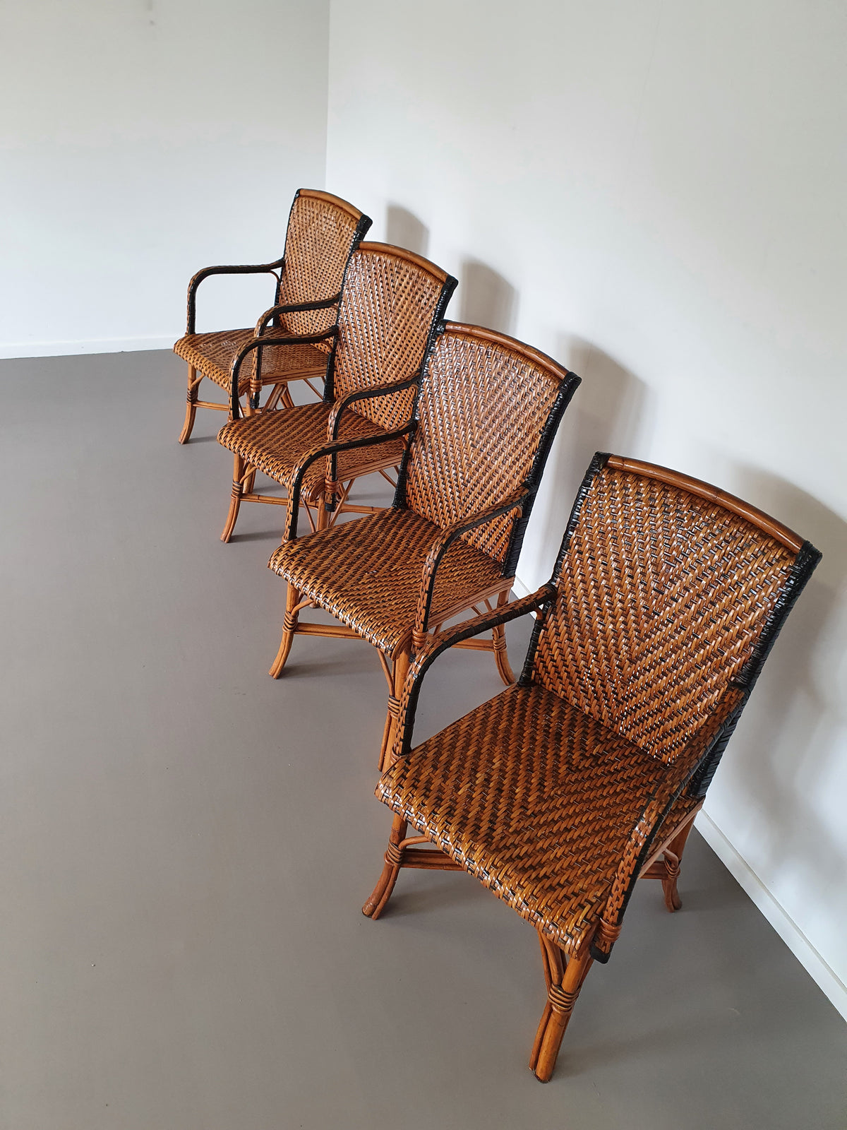 4 x rattan bamboo dinner chairs