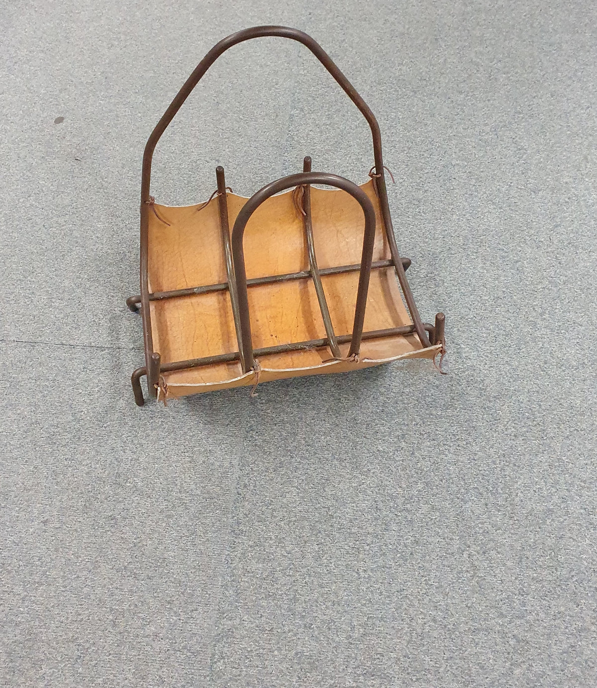 Firewood Basket leather and metal, 1960s