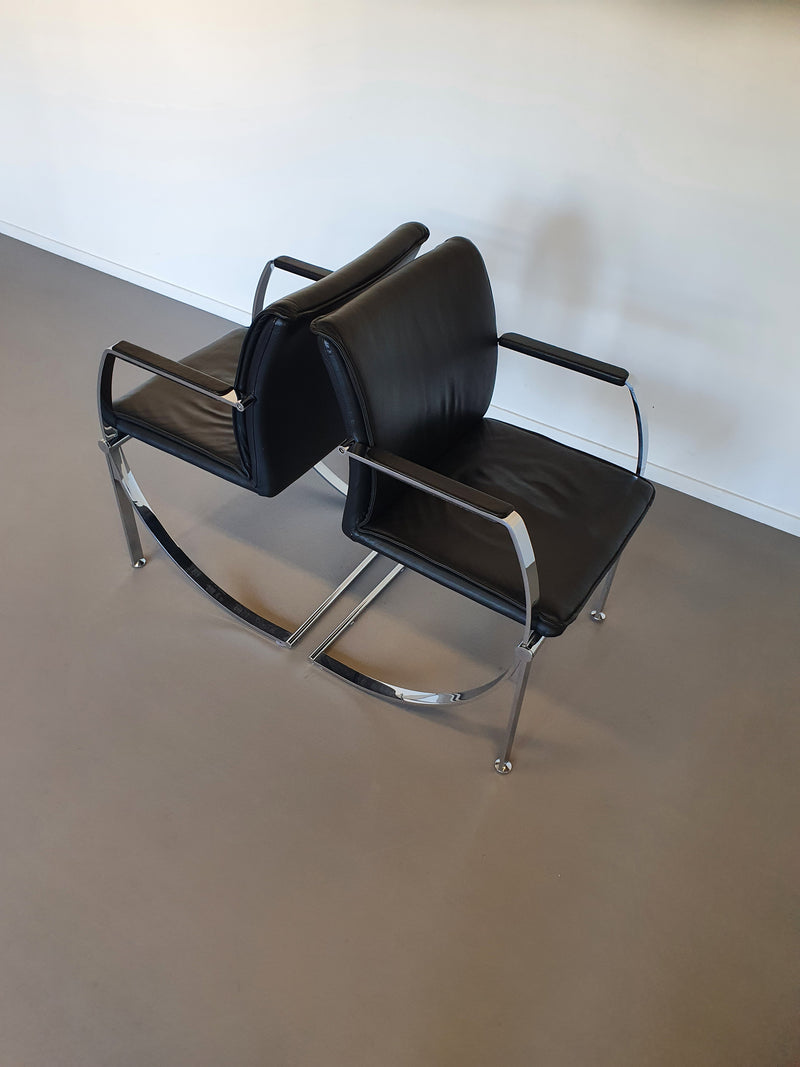 4 x Casala conference chair / black leather / chromen steel 1980s