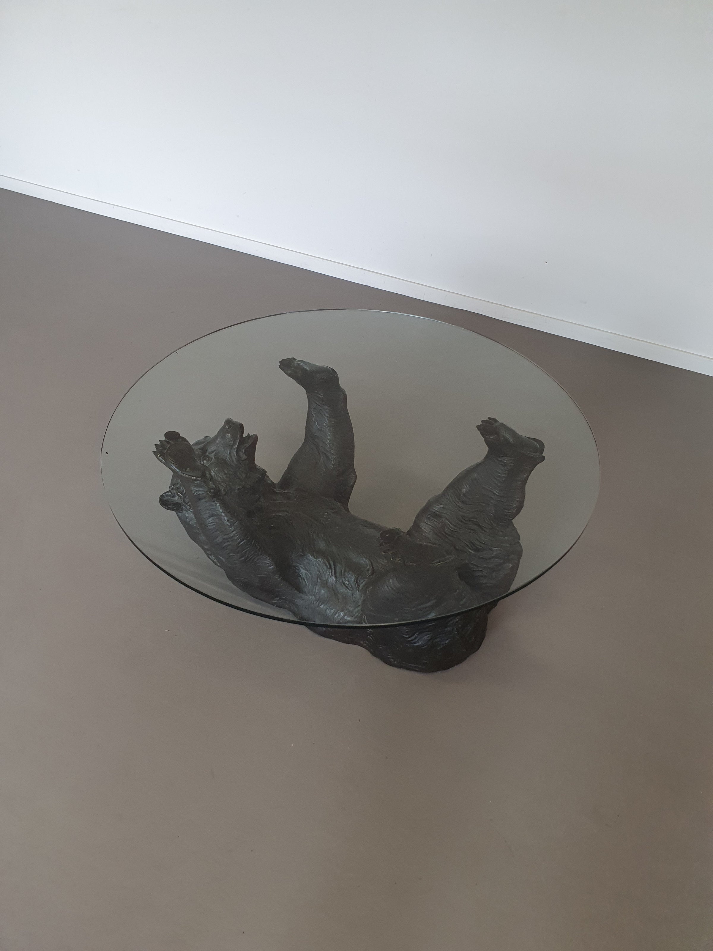 Well detailed bronze bear coffee table frame.