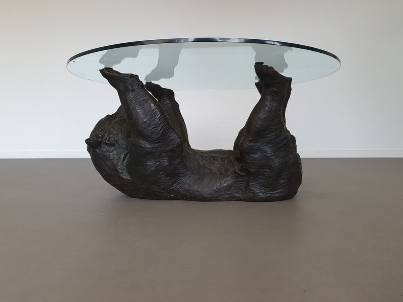 Well detailed bronze bear coffee table frame.