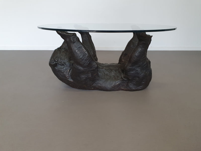 Well detailed bronze bear coffee table frame.