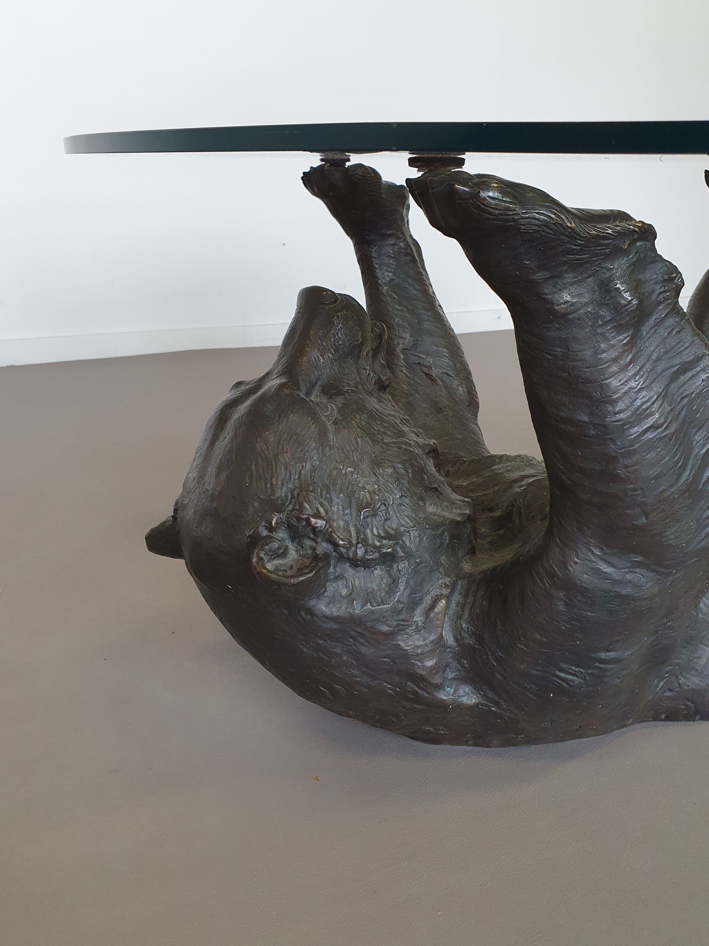 Well detailed bronze bear coffee table frame.