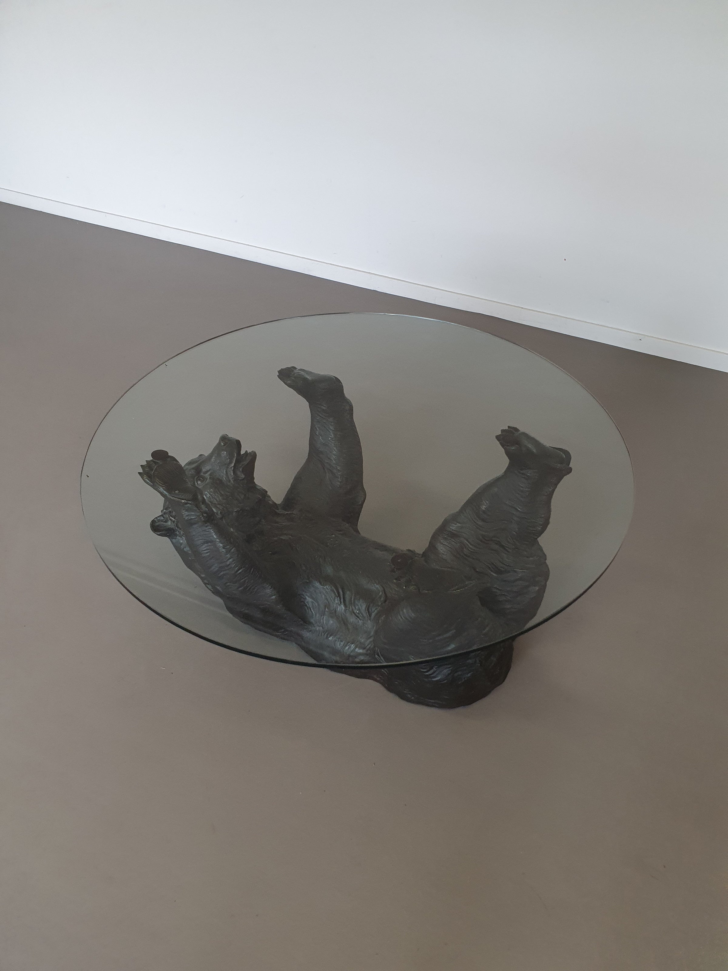 Well detailed bronze bear coffee table frame.