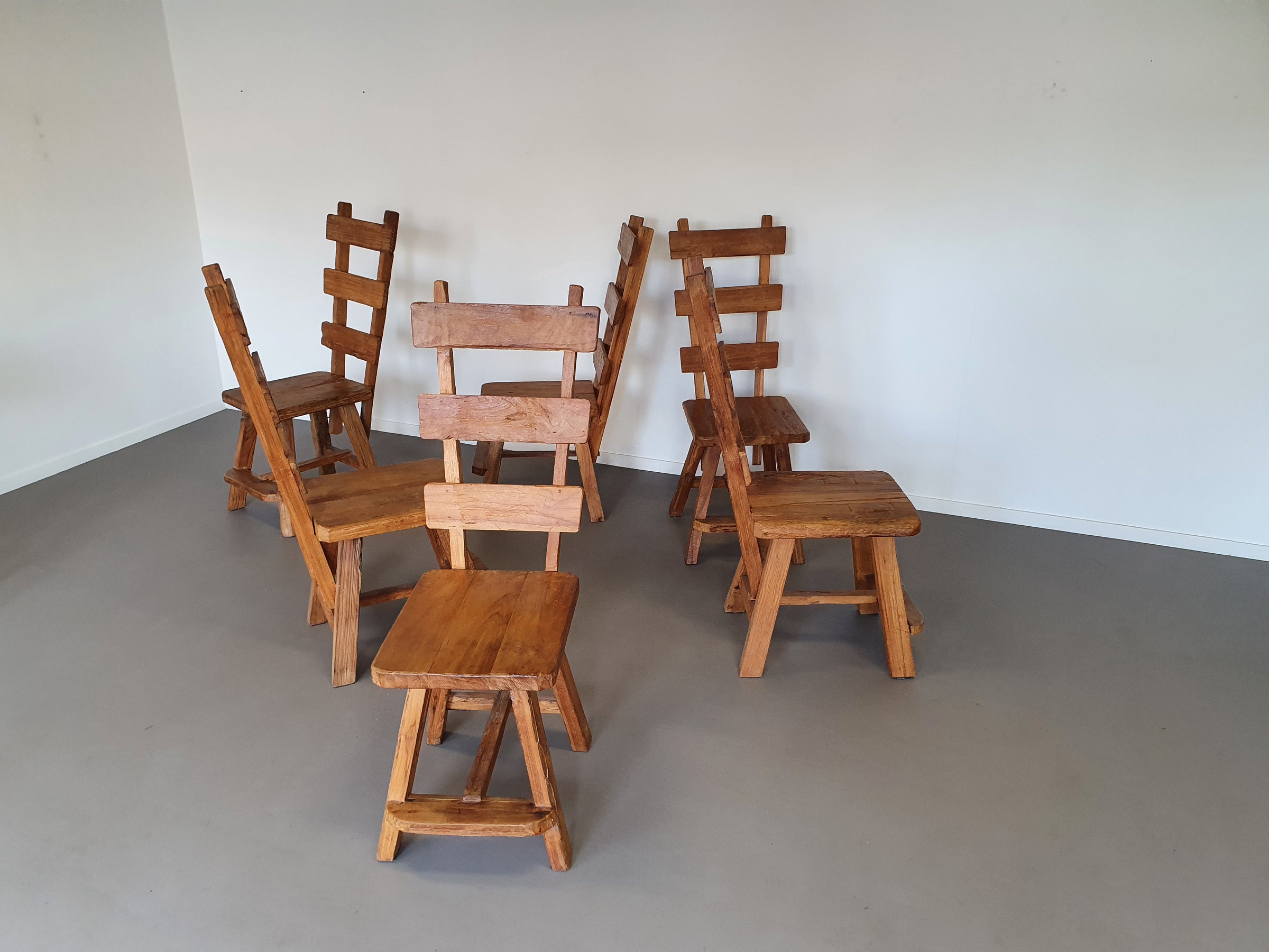 Olm wood brutalist wabi sabi dining set / 6 chairs / Table.