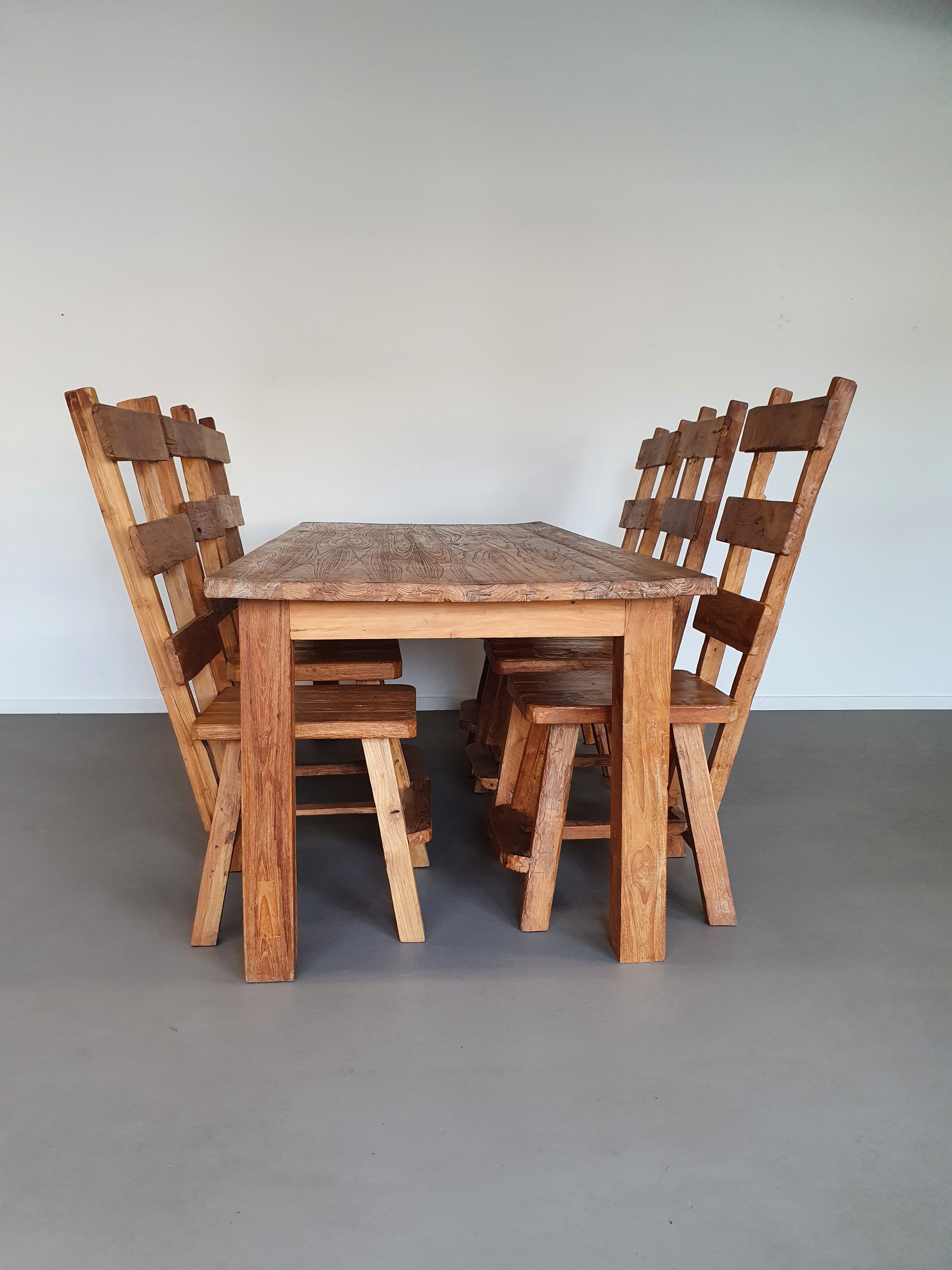 Olm wood brutalist wabi sabi dining set / 6 chairs / Table.