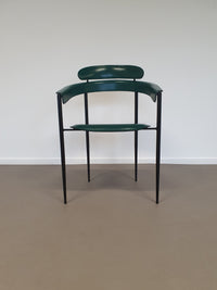 Set of Six Rare Green Leather Stiletto Chairs by Arrben with  black Frame