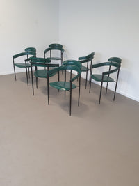 Set of Six Rare Green Leather Stiletto Chairs by Arrben with  black Frame