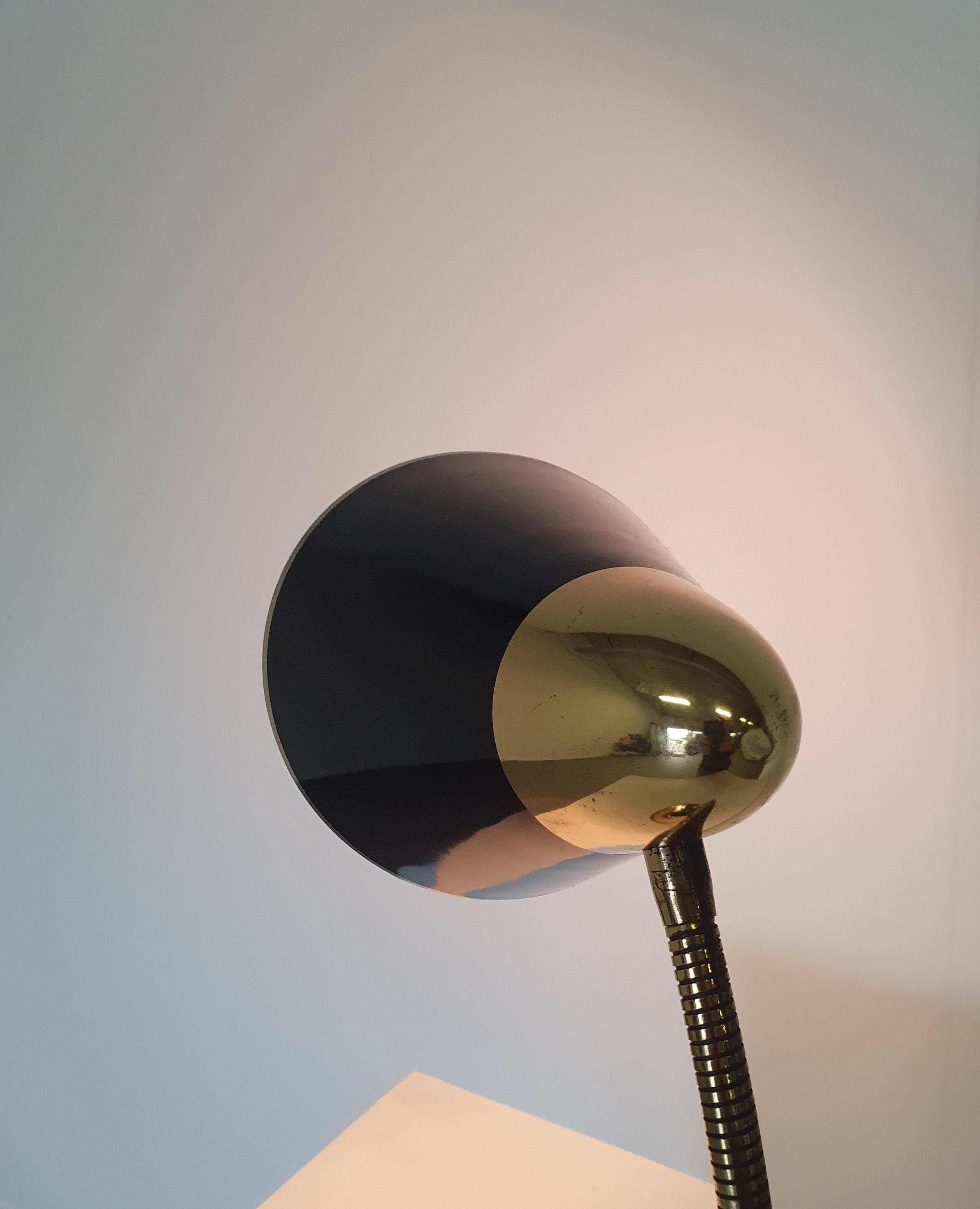 Mid-century brass big button table lamp