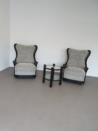 Beautiful faux bamboo wicker Giorgetti wing back lounge set 70s.