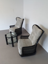 Beautiful faux bamboo wicker Giorgetti wing back lounge set 70s.