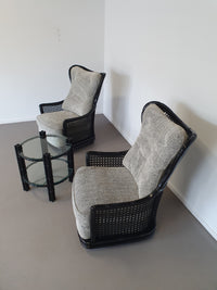 Beautiful faux bamboo wicker Giorgetti wing back lounge set 70s.