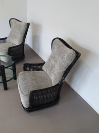 Beautiful faux bamboo wicker Giorgetti wing back lounge set 70s.