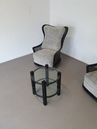 Beautiful faux bamboo wicker Giorgetti wing back lounge set 70s.