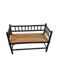 Vintage Bobbin Bench rush seat. Gedraaide Poten. Knobbel bankje 1920