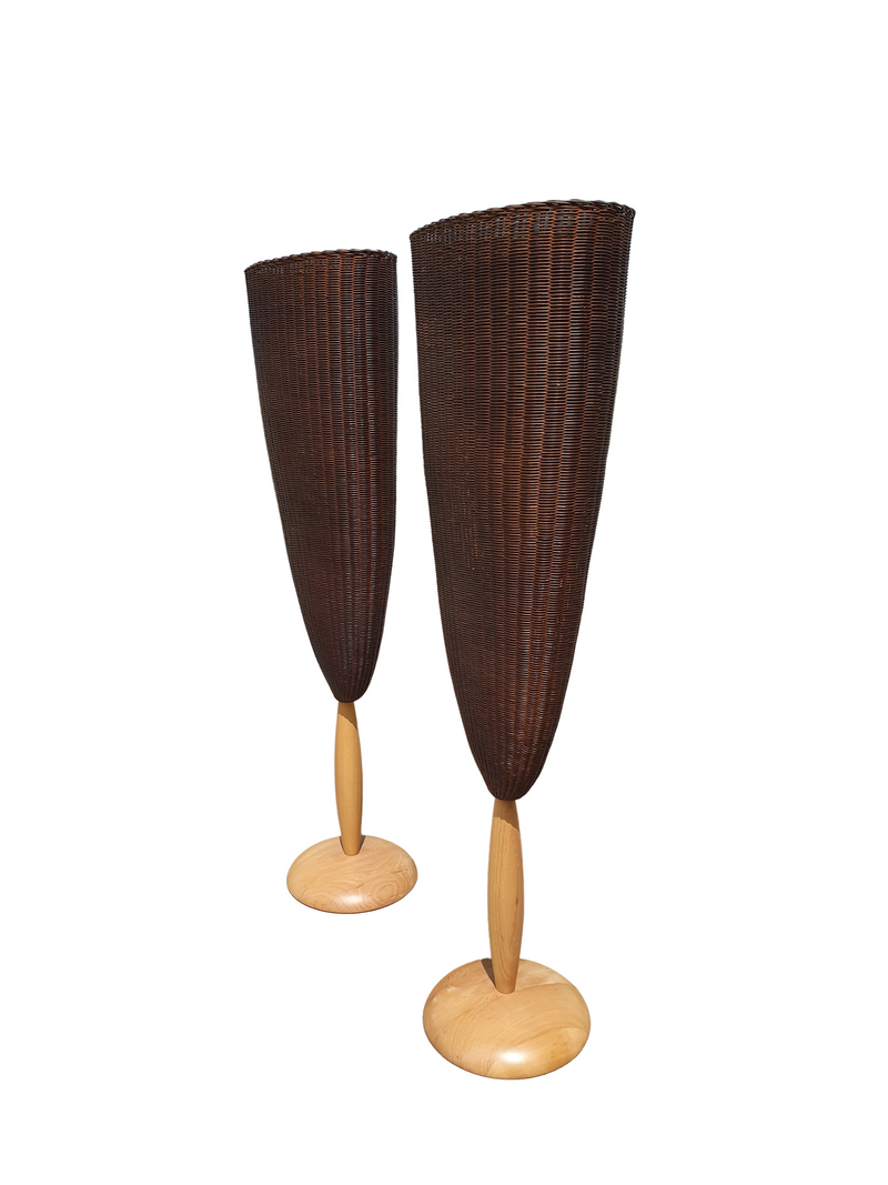 Marco Agnoli for Pierantonio Bonacina / Flûte / 2 x / XL 180 cm wicker floor lamps from 1991