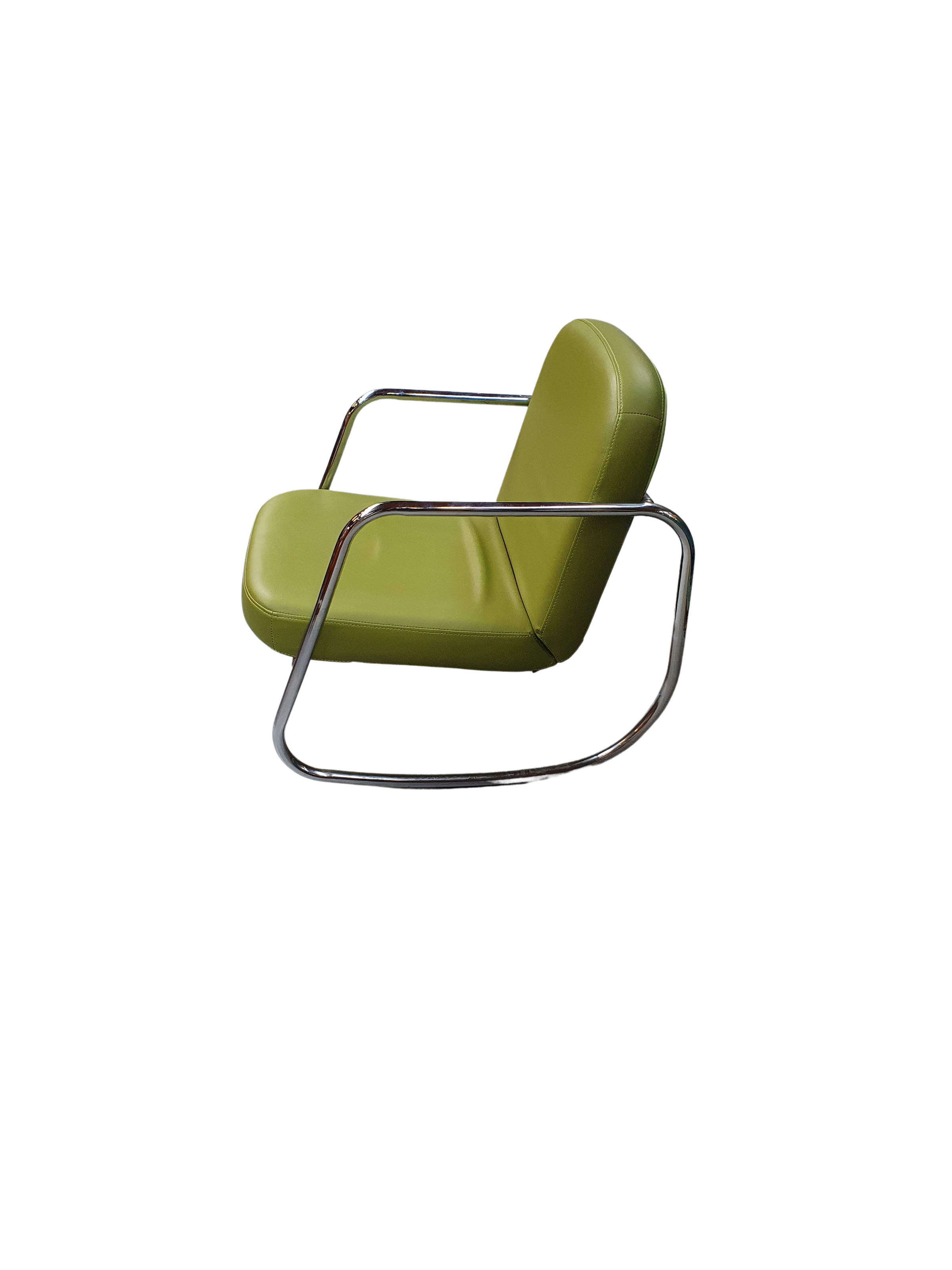 2 x retro rocking chair green leather