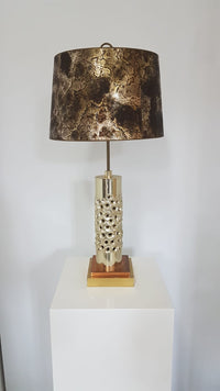 Unique brutalist table lamp - silver-plated aluminum - Willy Luyckx for Aluclair - 1960s