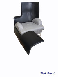 rare lounge chair with foldable footrest by Brunati / leather / grey - black