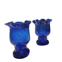Large Vintage Spanish Cobalt Blue Glass Vases,  height 43 x deep 35, Set of 2.