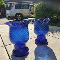 Large Vintage Spanish Cobalt Blue Glass Vases,  height 43 x deep 35, Set of 2.