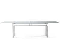 Brushed steel base dining table with glass topp - Doge - Carlo Scarpa for Simon - 1970s